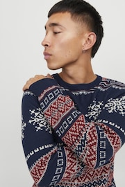 JACK & JONES Blue Christmas Fairisle Crew Neck Knitted Jumper - Image 3 of 5