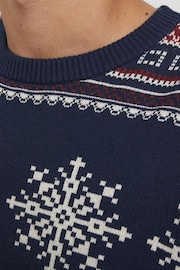 JACK & JONES Blue Christmas Fairisle Crew Neck Knitted Jumper - Image 4 of 5