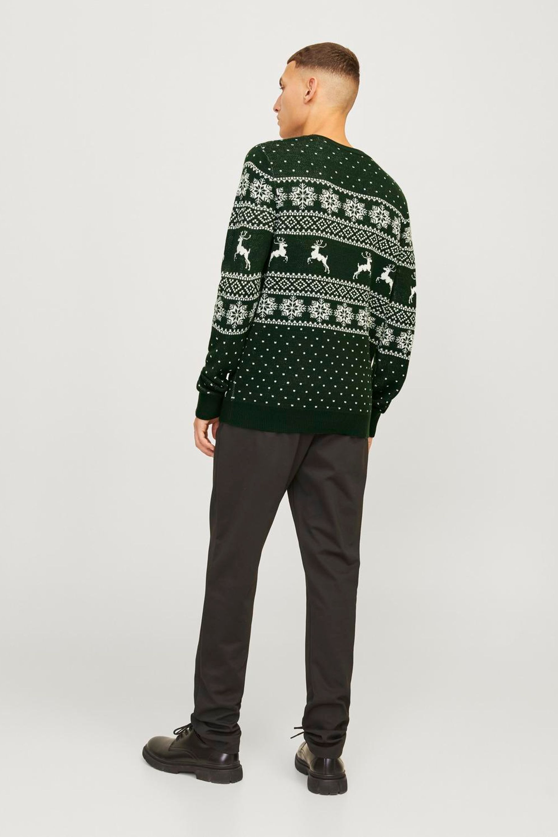 JACK JONES Green Christmas Fairisle Crew Neck Knitted Jumper