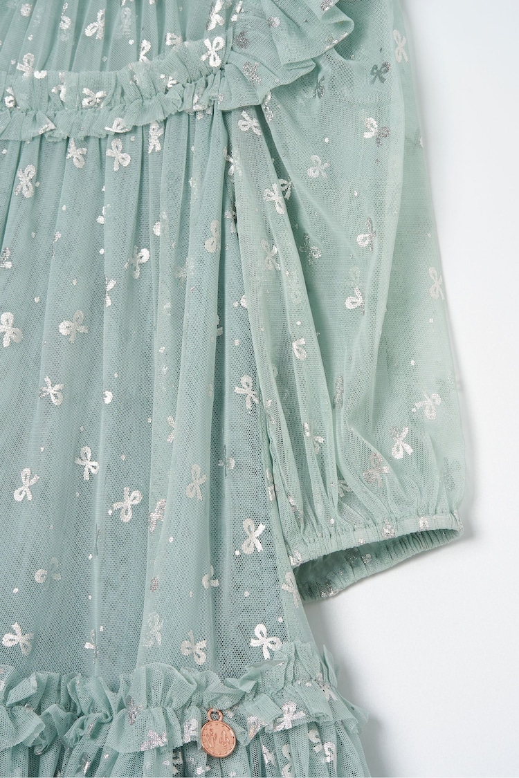 Angel & Rocket Green Georgie Glitter Bow Print Mesh Dress - Image 7 of 7