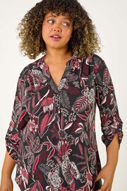 Roman Red Curve Floral Print V-Neck Stretch Shirt - Image 4 of 5