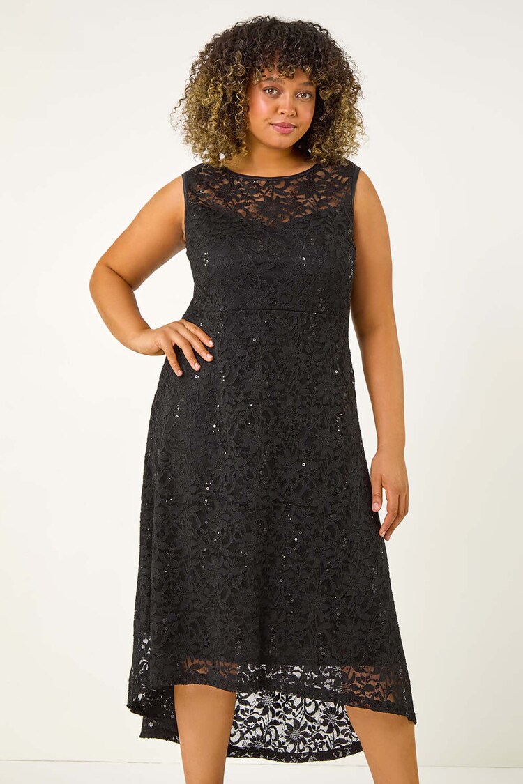 Roman Black Curve Sequin Lace Sweetheart Dress - Image 2 of 5