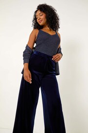 Roman Blue Velvet Petite Wide Leg Stretch Trousers - Image 1 of 5