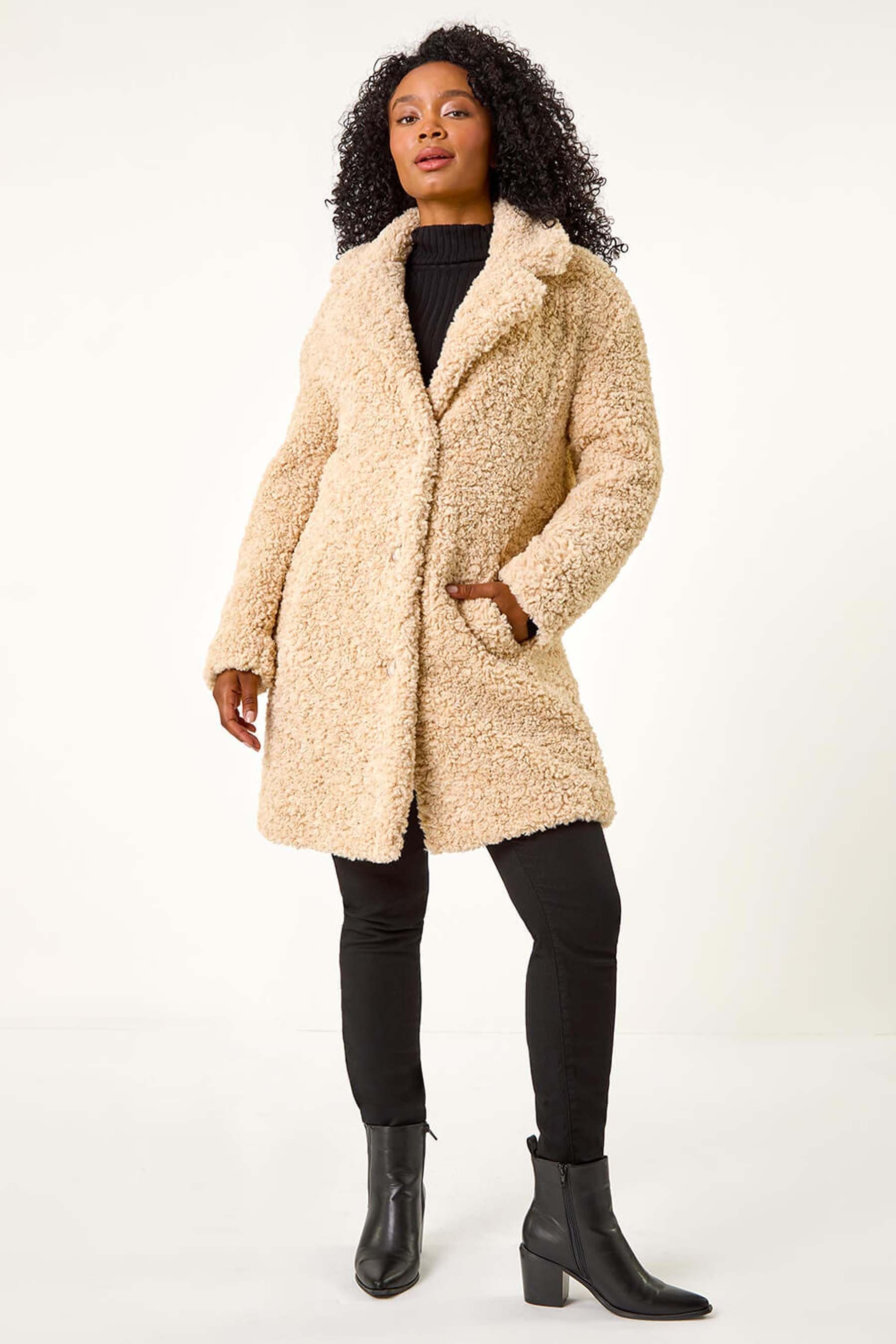 Buy Roman Natural Petite Teddy Longline Coat from the Next UK online shop