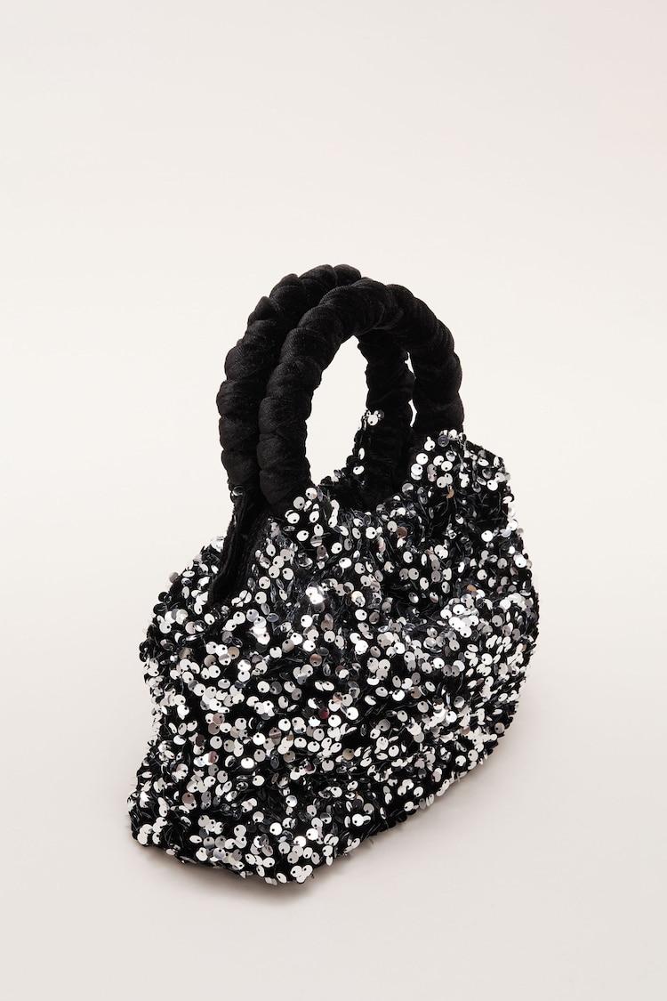 Phase Eight Black Sequin Twist Handle Mini Grab Bag - Image 2 of 7