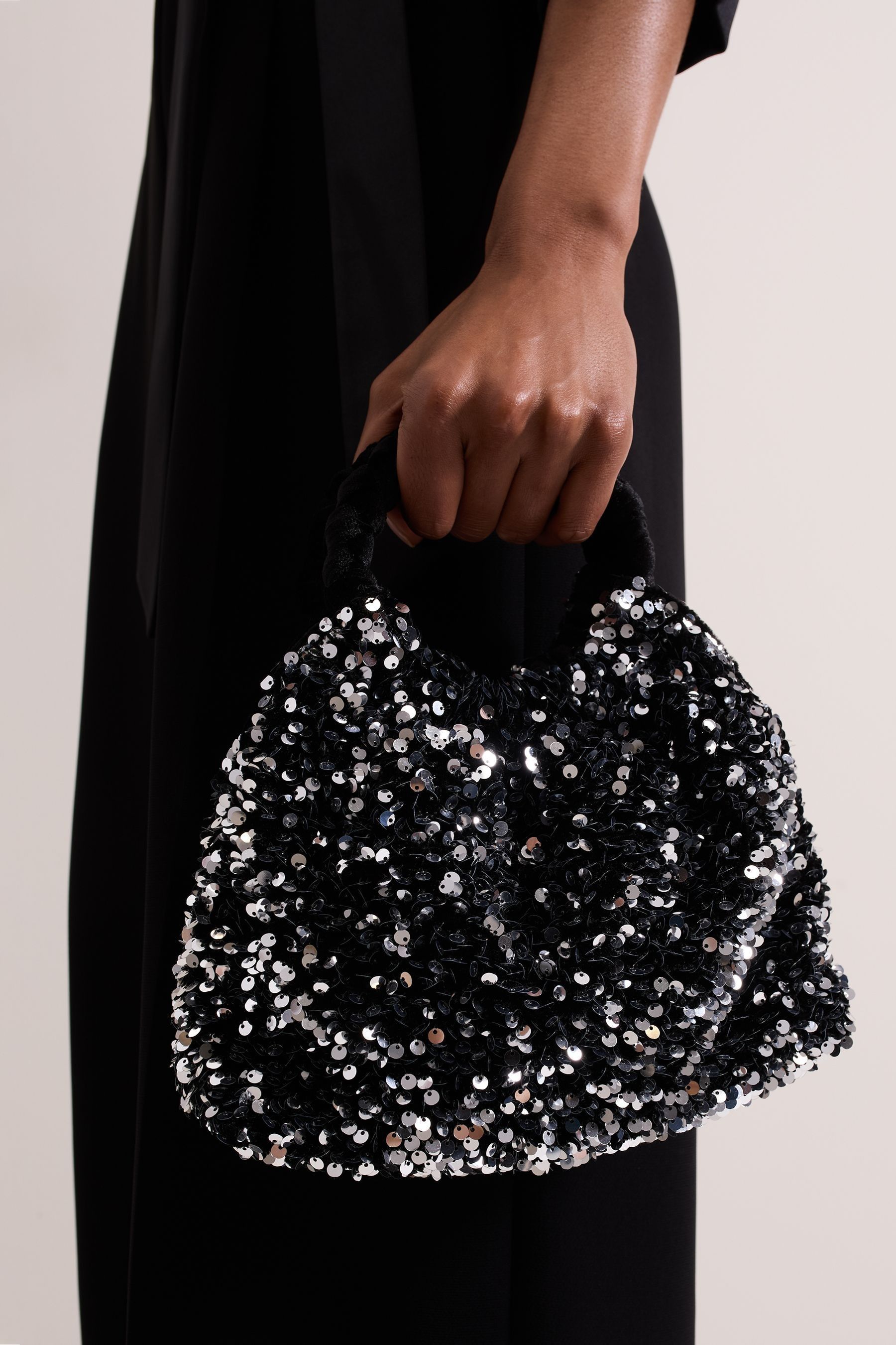 Black sequin bag top