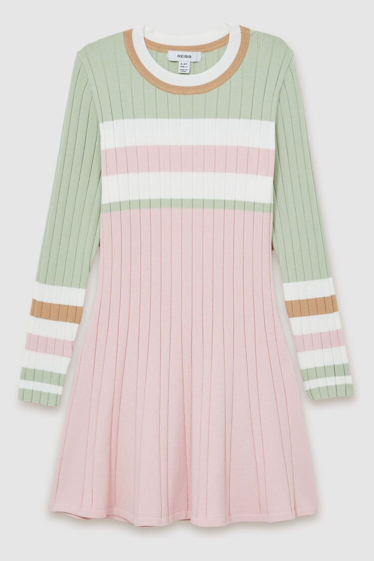 Reiss Pink Polly Colour-Block Rib-Knit Skater Dress - Image 1 of 4