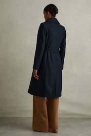 Reiss Teal Rae Petite Wool Blend Belted Double Breasted Coat With Cashmere - Image 4 of 7