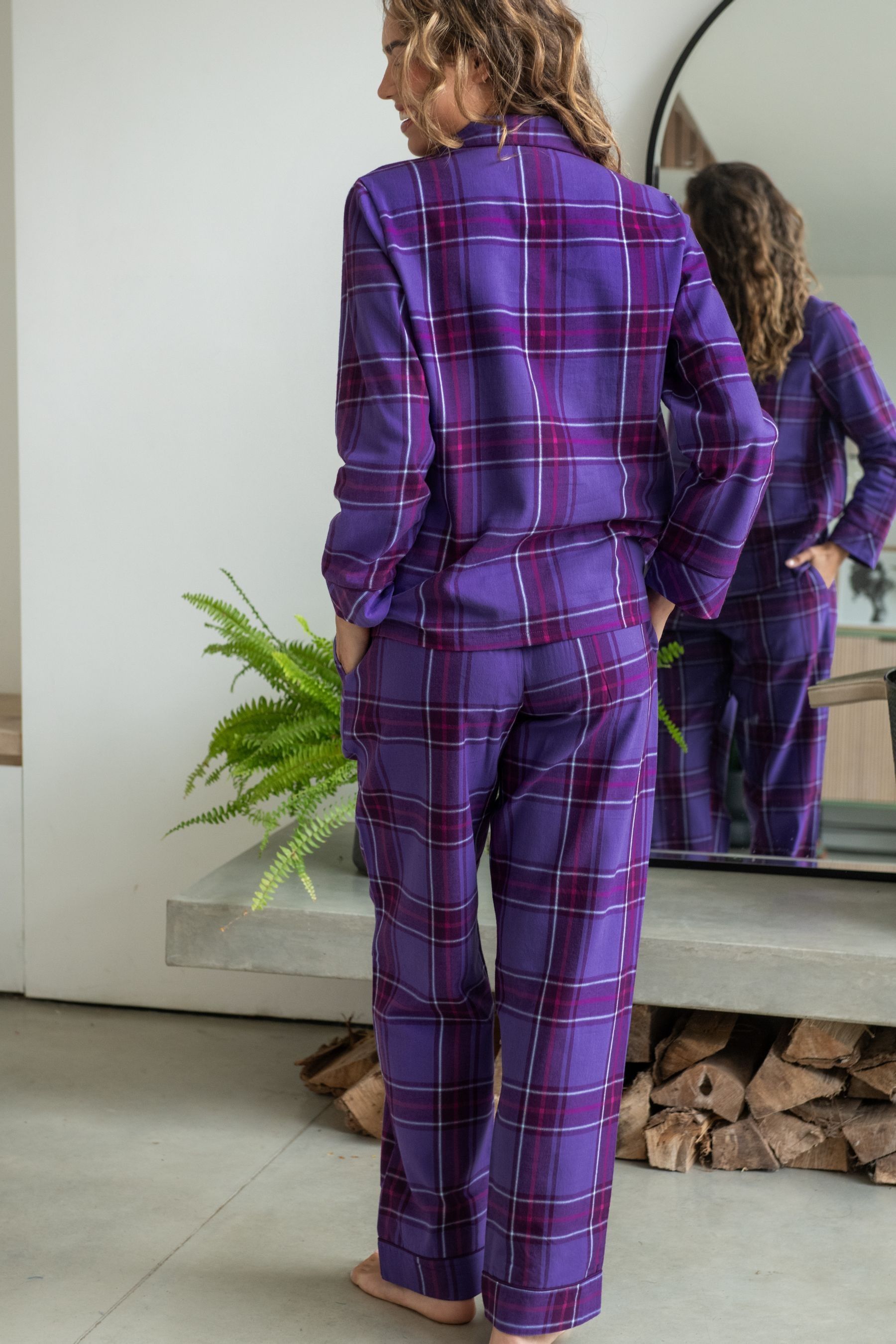 Pour Moi Purple Cosy Check Brushed 100 Cotton Pyjamas Gift Set 10 Womens