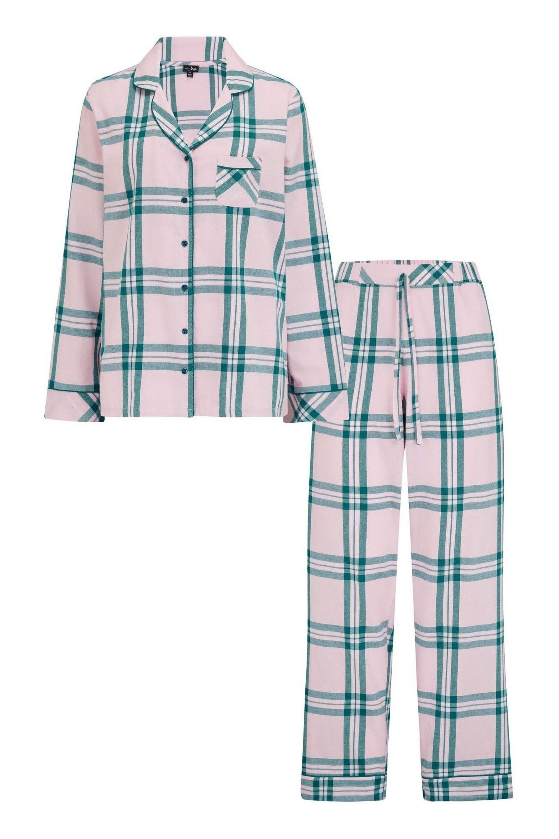 Pour Moi Pink Cosy Check Brushed 100 Cotton Pyjamas Gift Set 10 Womens