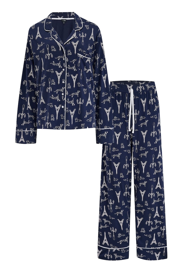 Pour Moi Blue 100% Cotton Jersey Revere Collar Pyjamas Set - Image 1 of 1