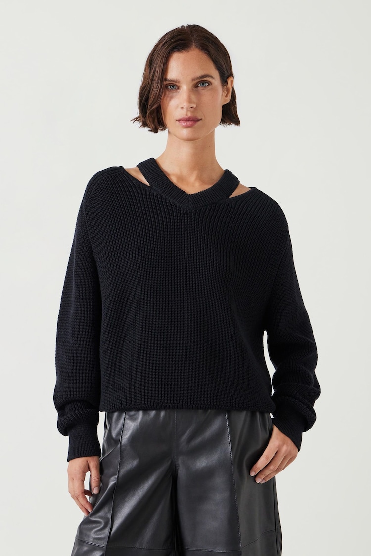 Hush Black Kady Cotton Neck Detail 100% Cotton Jumper - Image 1 of 6