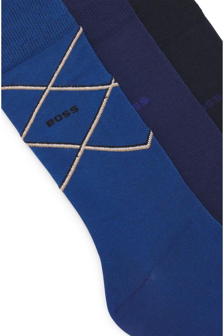 BOSS Blue Cotton Blend Socks 3 Pack In A Regular Length - Image 2 of 3