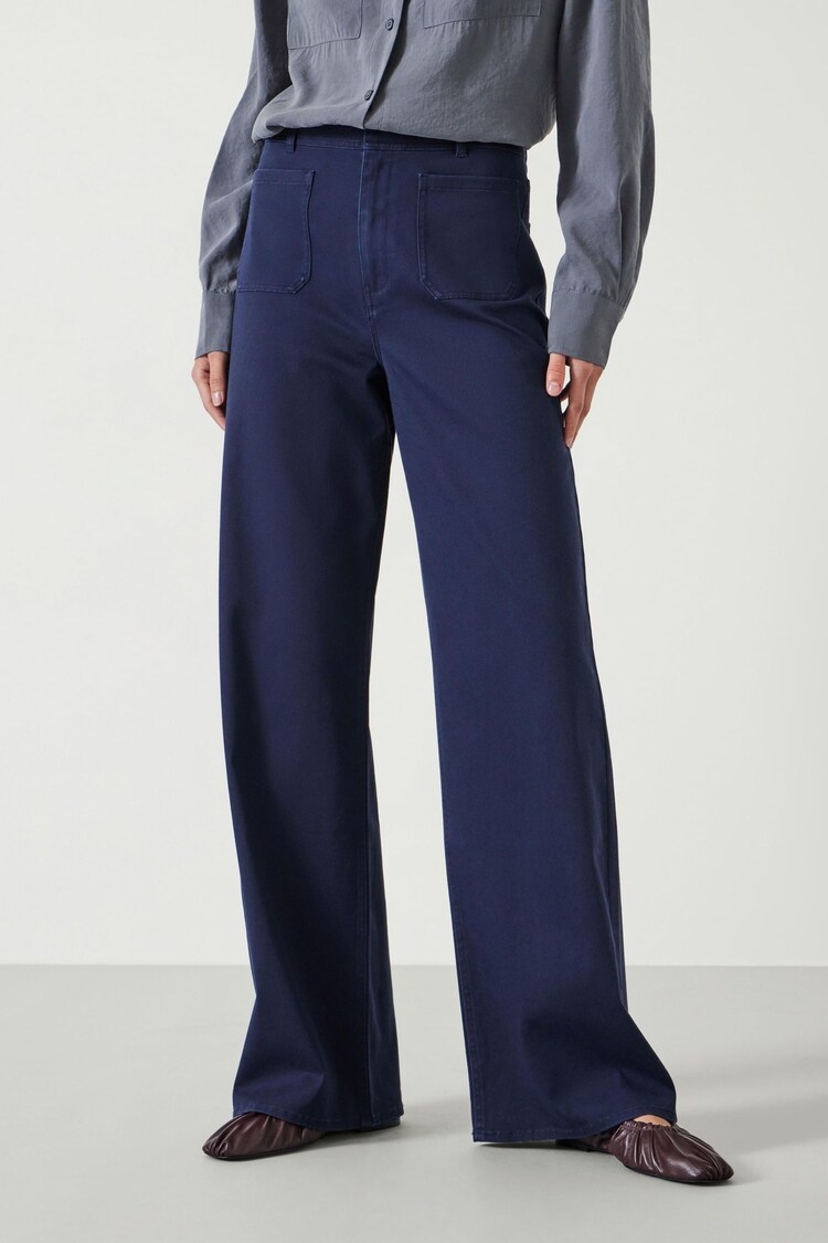 Hush Blue 100% Cotton Rowan Flared Trousers - Image 1 of 6