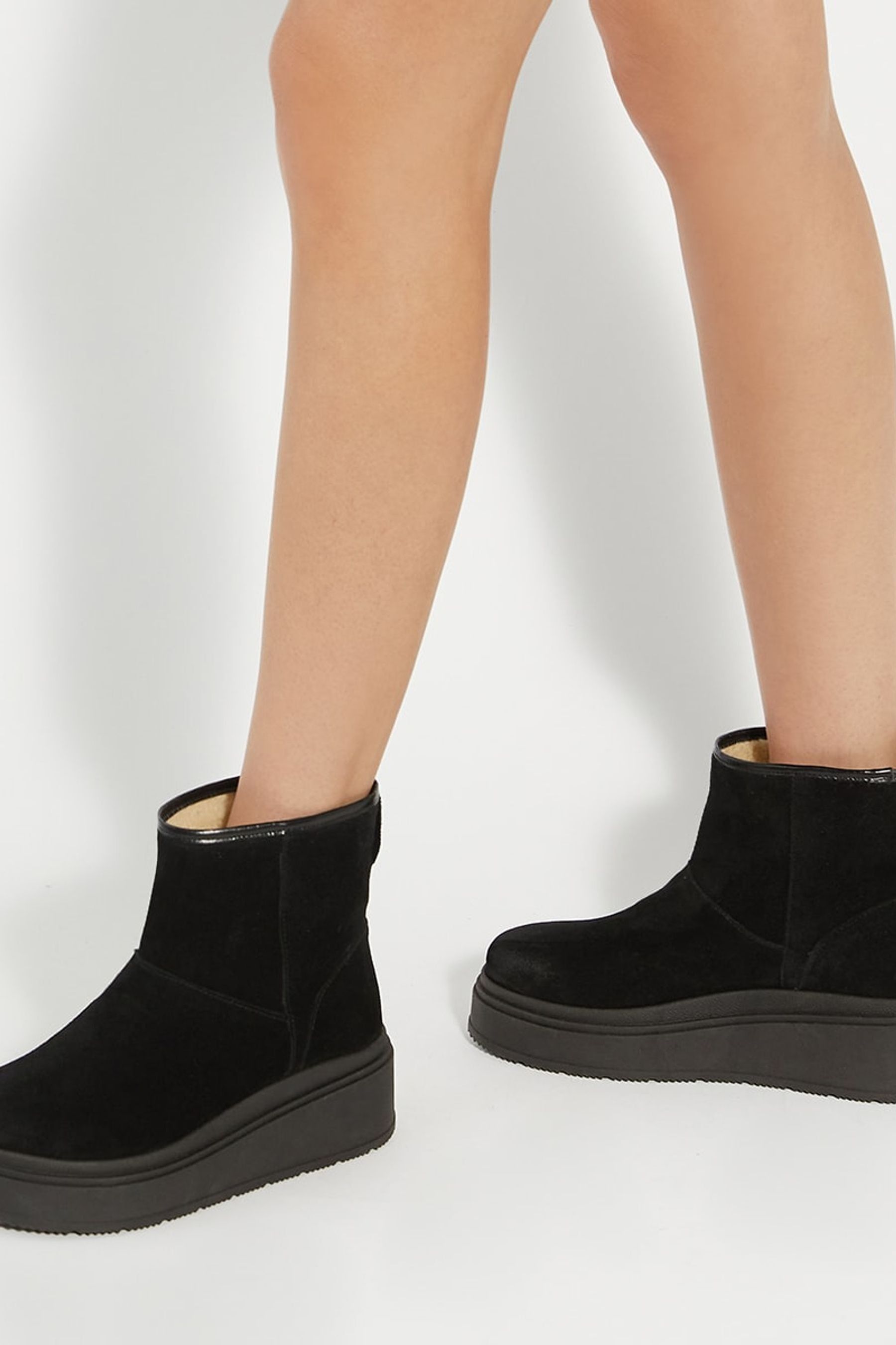 Dune London Black Podsey Shearling Fur Platform Boots
