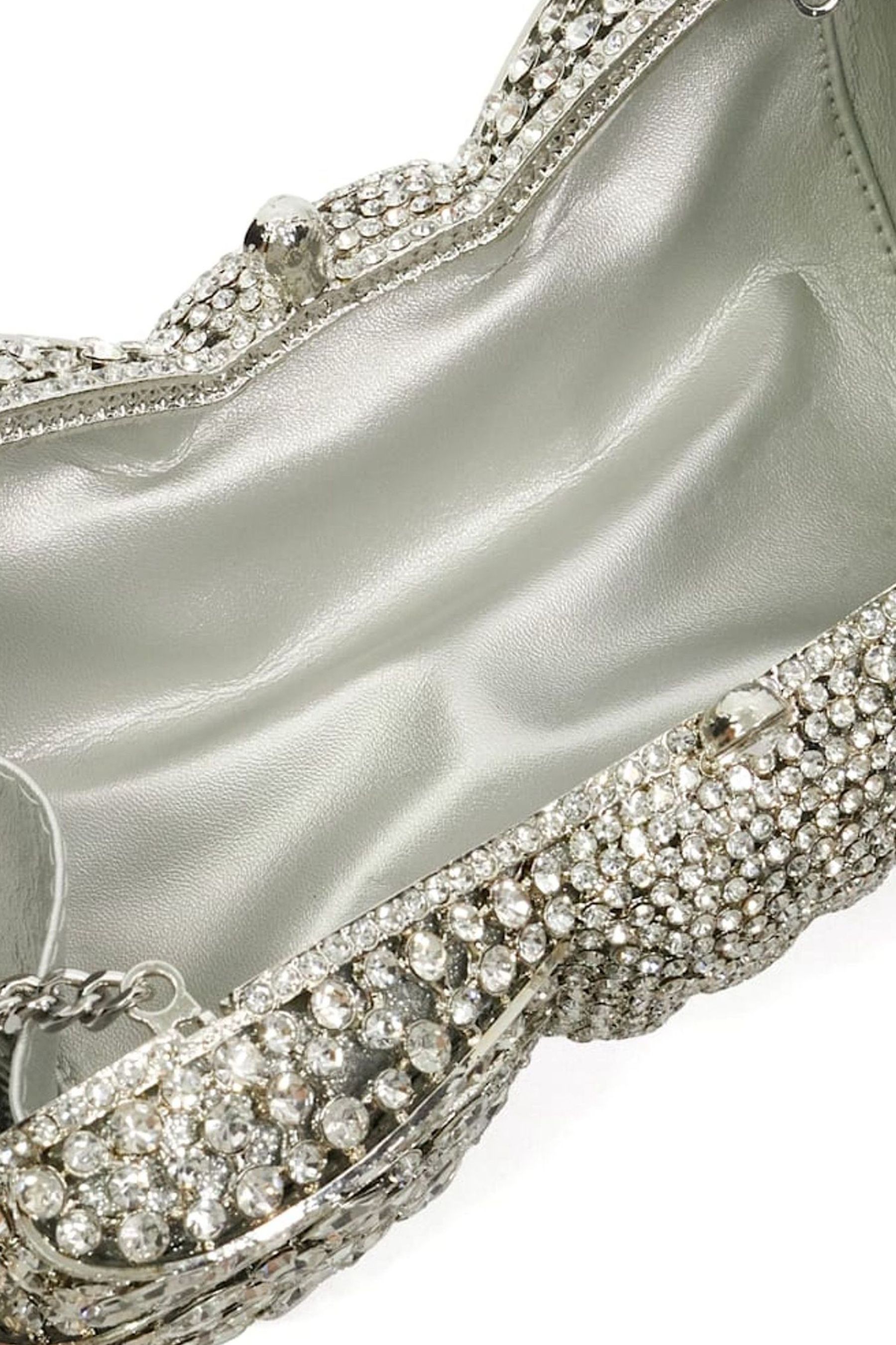 Dune silver diamante clutch bag shop