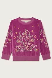 Monsoon Purple Embroidered Velour Sweatshirt - Image 1 of 3