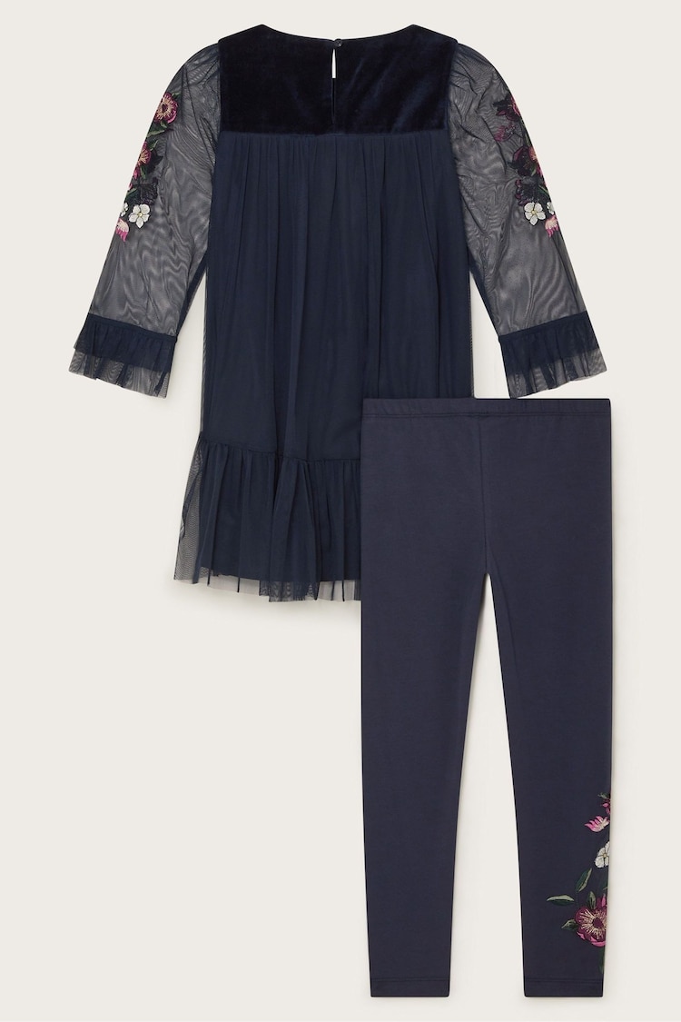 Monsoon Blue Embroidered Mesh Tunic Top and Leggings Set - Image 2 of 3