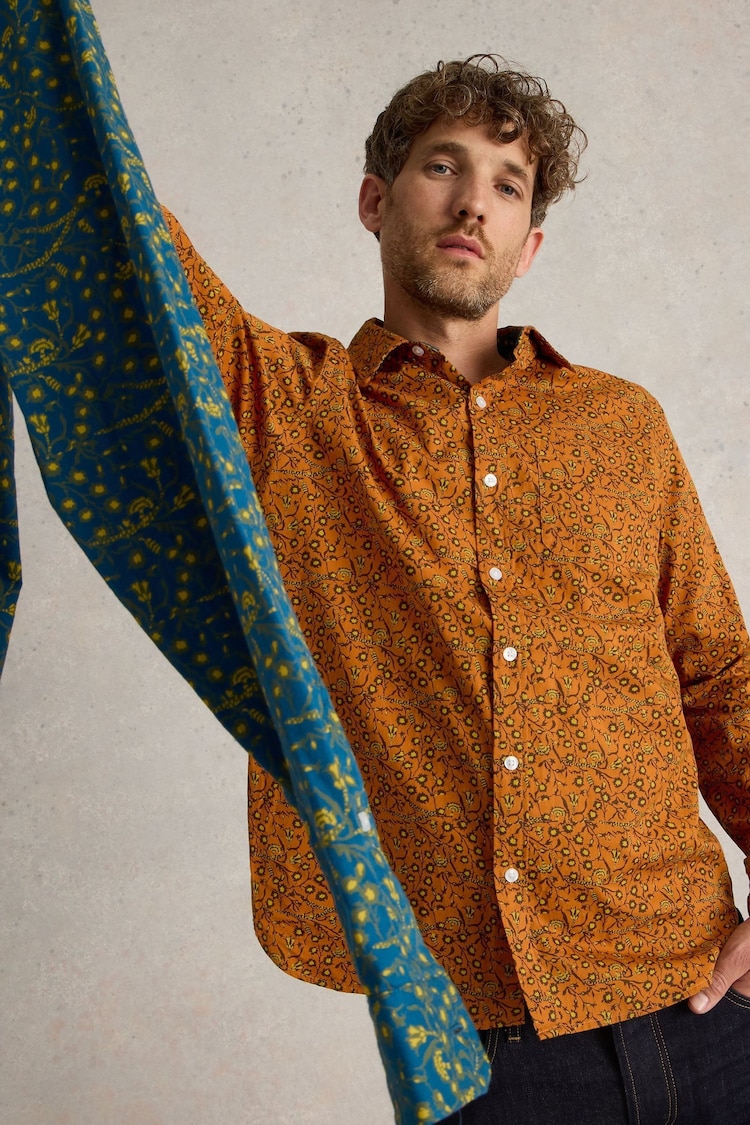 White Stuff Orange 100% Cotton Climbing Thorns Printed Shirt - Image 1 of 6