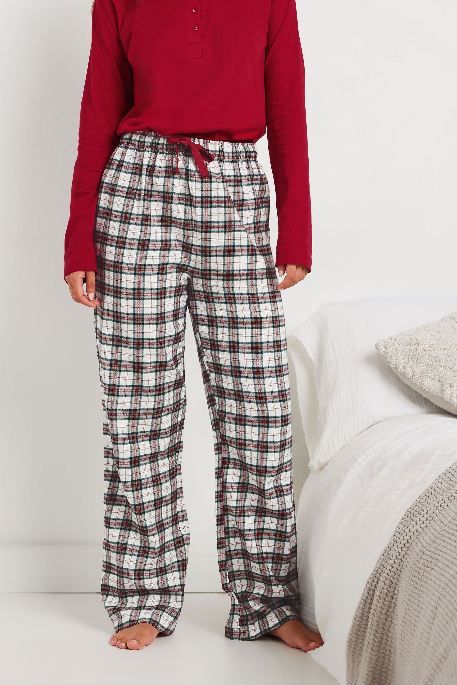 Long Tall Sally Cream Check Pyjamas Joggers 10 12 Tall Womens