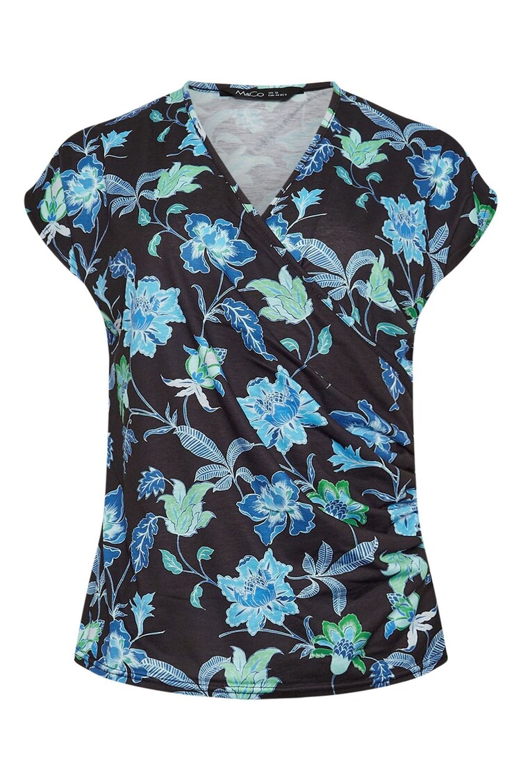 M&Co Black Flower Print Wrap Top - Image 5 of 5