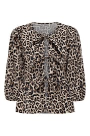 ONLY Animal Leopard Print Puff Sleeve Tie 100% Cotton Top - Image 6 of 7