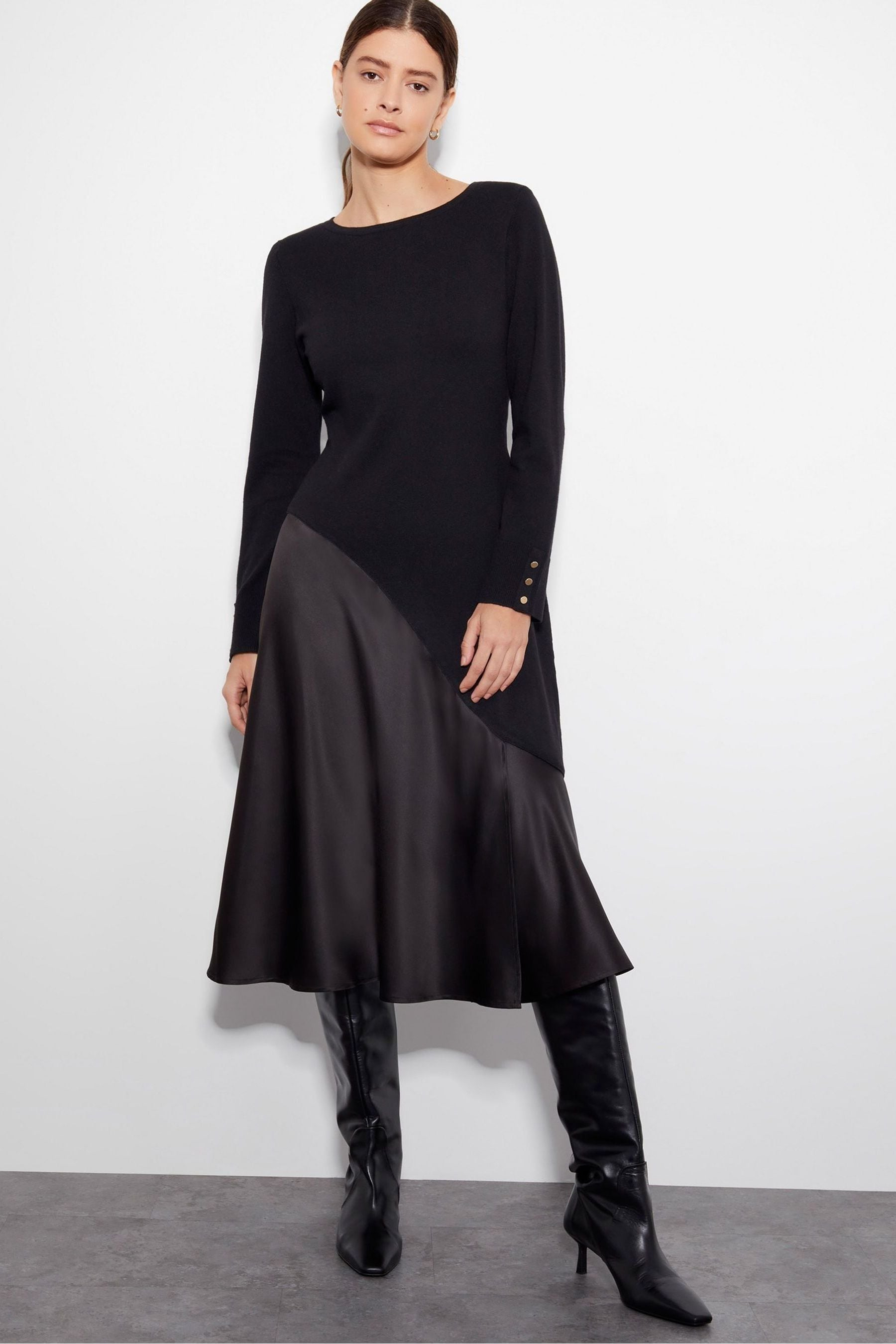 Buy Monsoon Black Saz Satin Knit Dress from Next Oman
