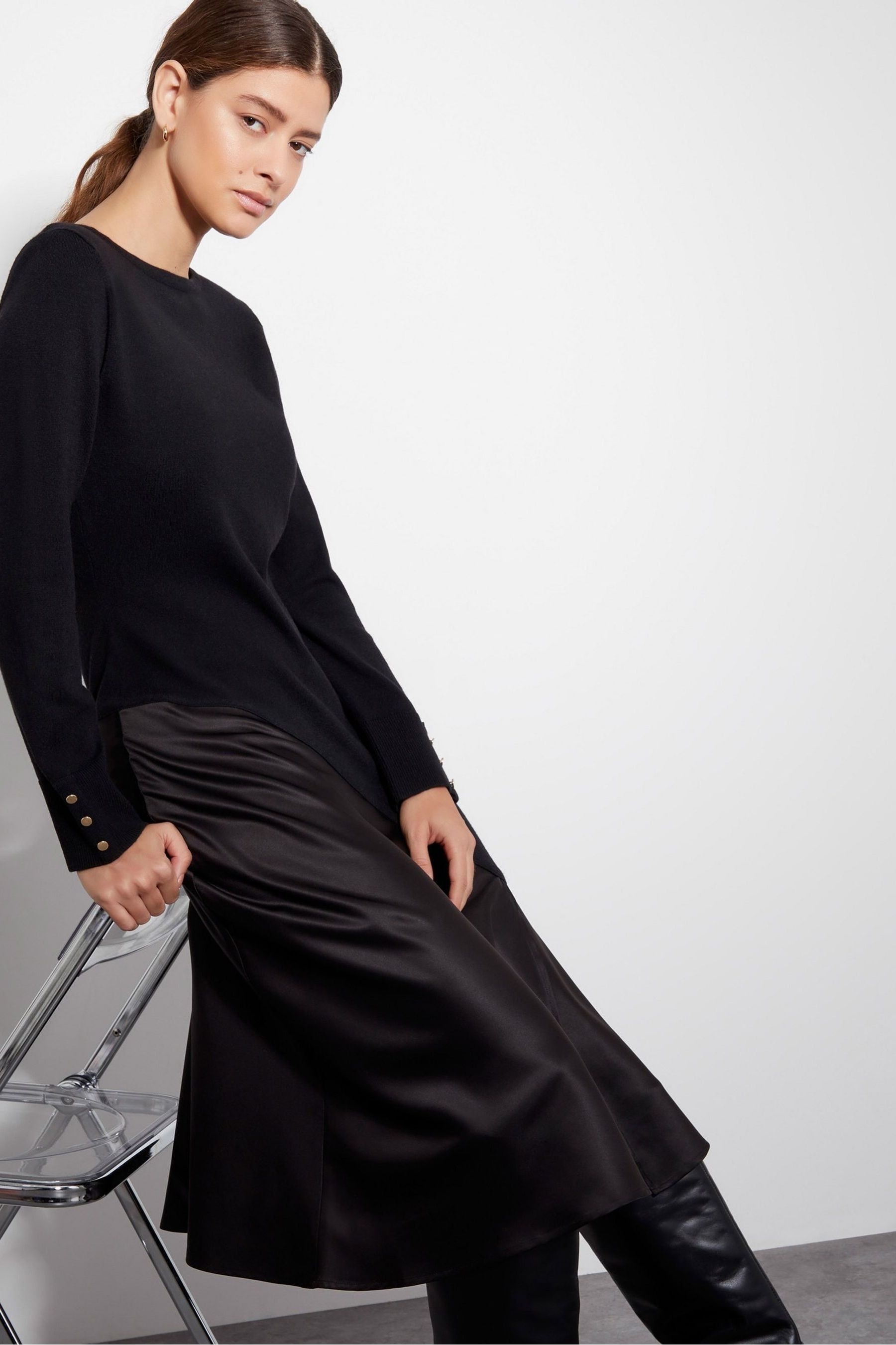 Buy Monsoon Black Saz Satin Knit Dress from Next Oman