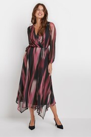 M&Co Black/Pink Blurred Print Wrap Mesh Dress - Image 1 of 5