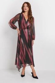 M&Co Black/Pink Blurred Print Wrap Mesh Dress - Image 2 of 5