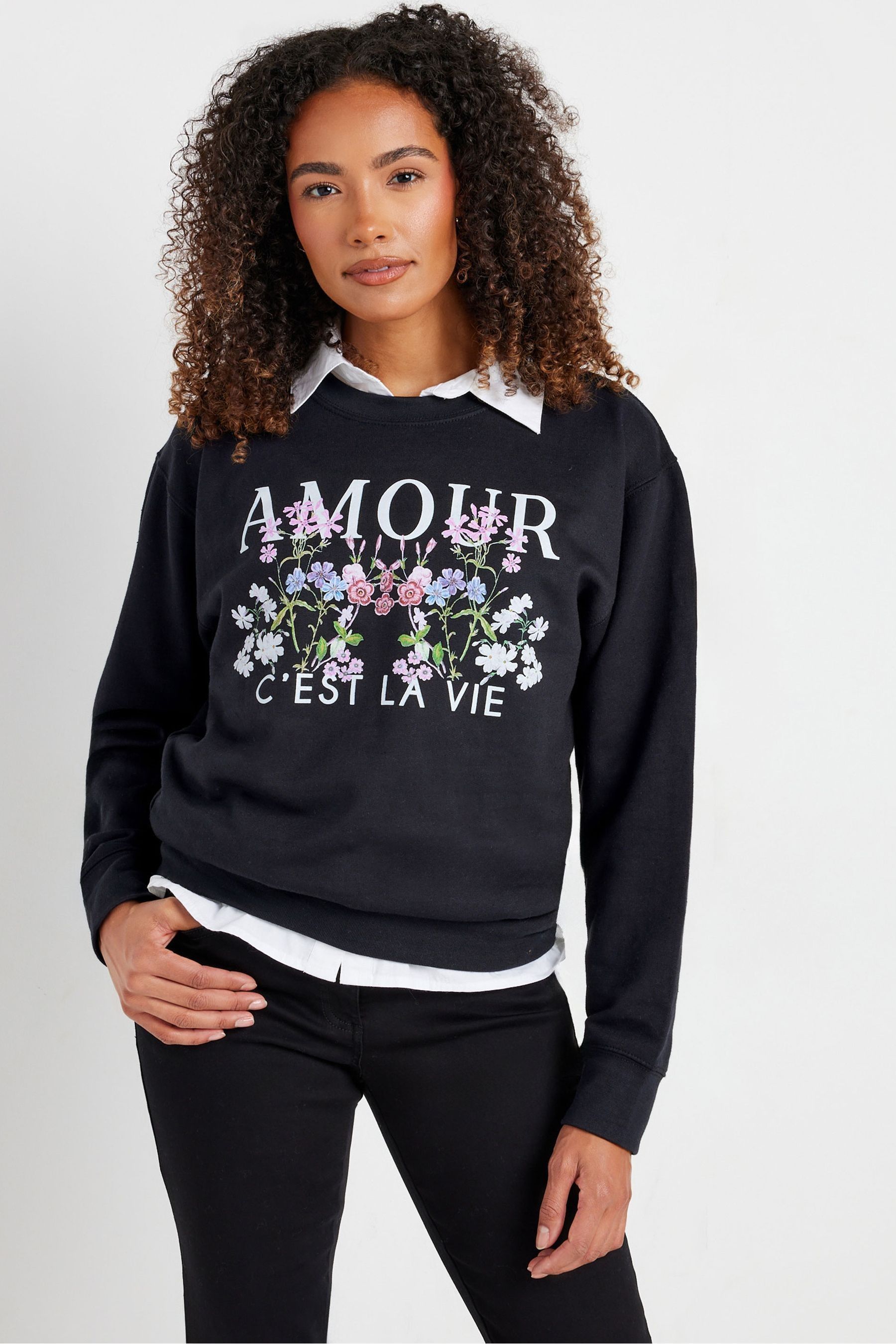 M Co Blue Flower Print Sweatshirt