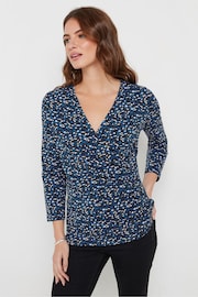 M&Co Blue 3/4 Sleeve Wrap Top - Image 2 of 5