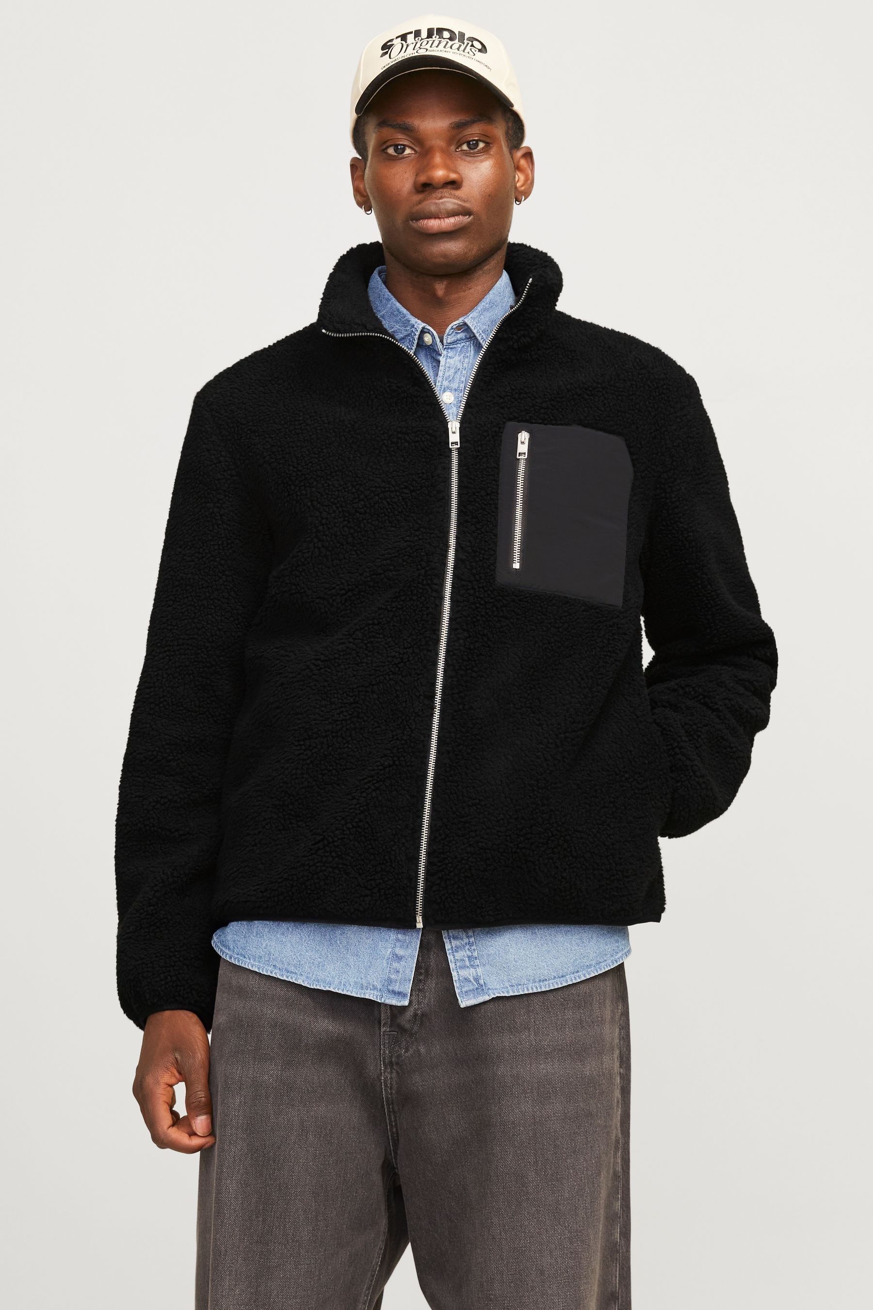 JACK JONES Black Teddy Fleece Jacket