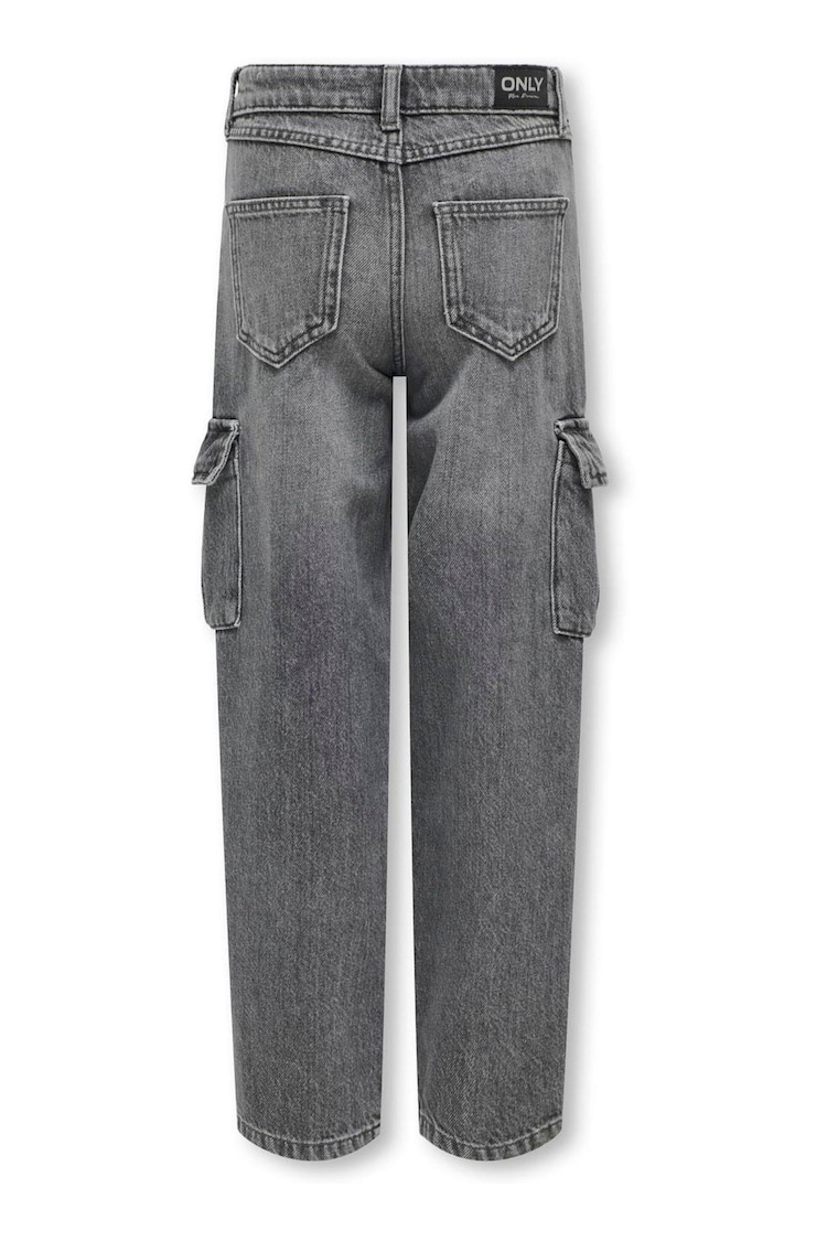 ONLY KIDS Grey Wide Leg Cargo Jeans with Adjustable Waist - Image 3 of 3