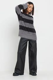 PixieGirl Petite Grey Stripe Feather Slash Neck Jumper - Image 2 of 5