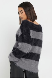 PixieGirl Petite Grey Stripe Feather Slash Neck Jumper - Image 3 of 5