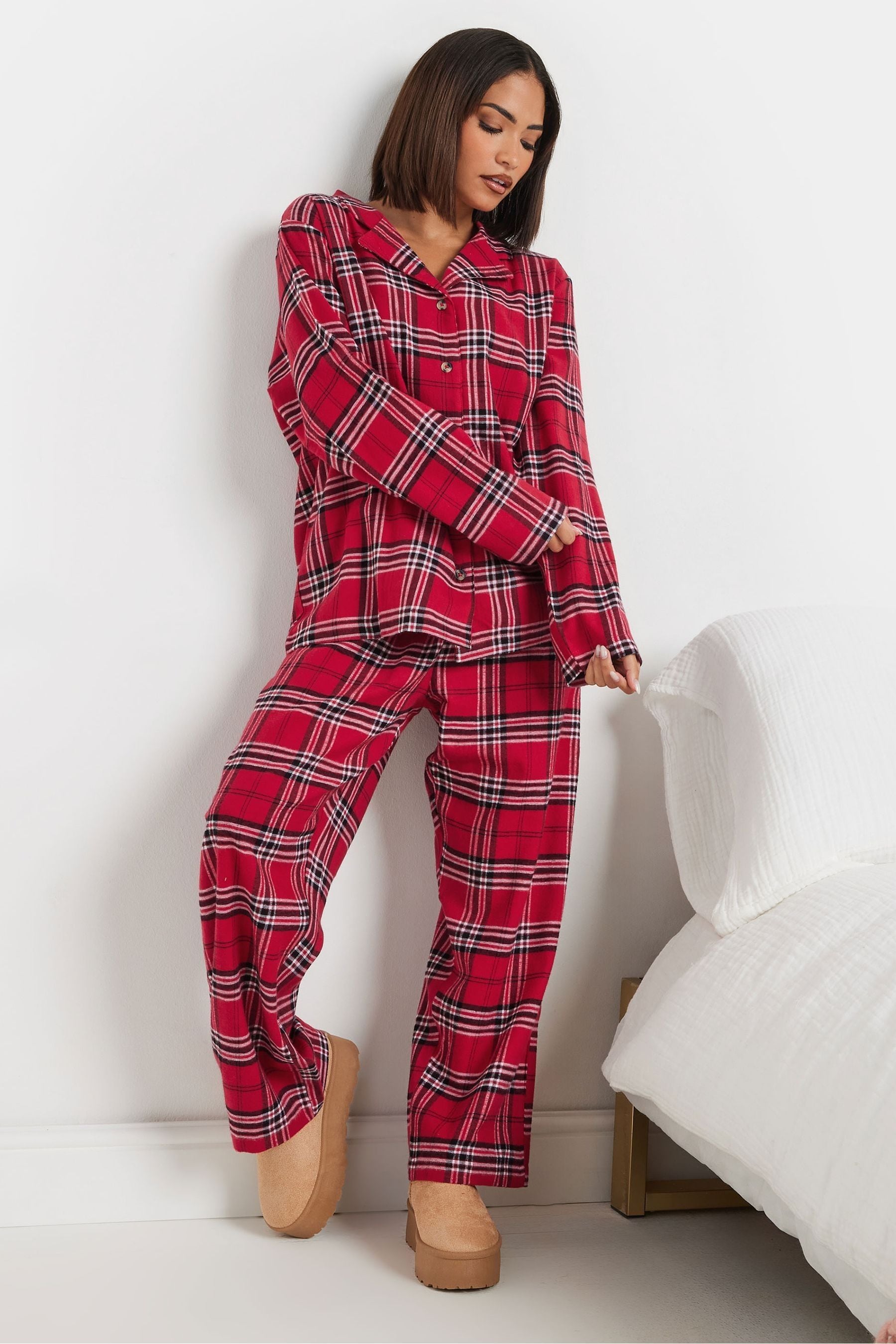PixieGirl Petite Red 100 Cotton Check Pyjamas Set