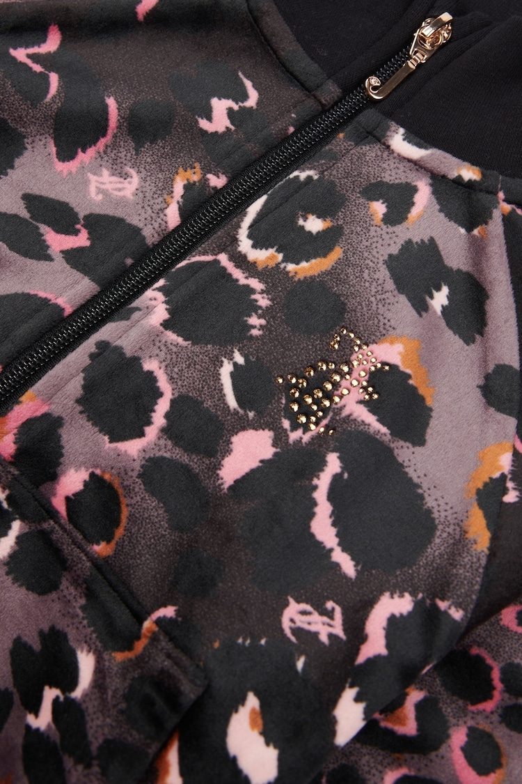 Juicy Couture Black Girls Velour Leopard Print Zip Thru Jacket - Image 6 of 6