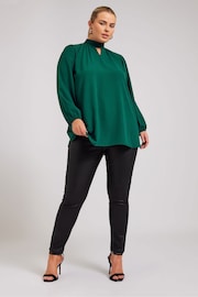 Yours Curve Green London Long Sleeve Keyhole Blouse - Image 2 of 5