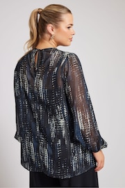 Yours Curve Blue London Metallic Bellow Sleeve Blouse - Image 3 of 5