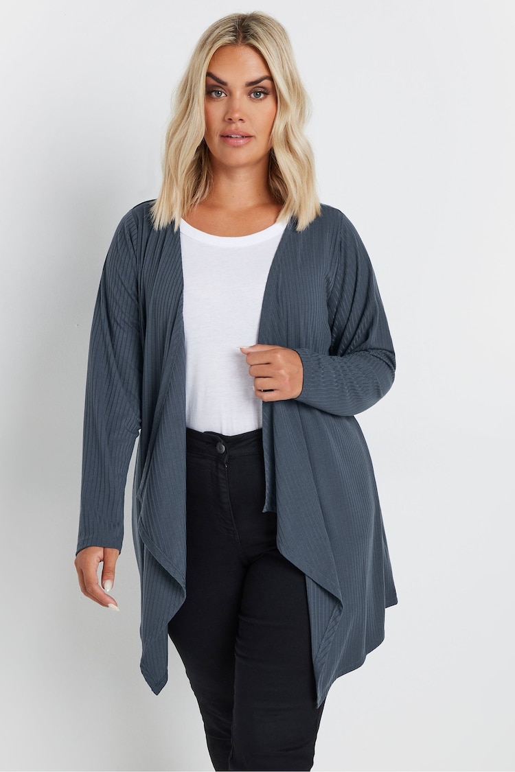 Yours Curve Blue Waterfall Cardigan - Image 1 of 5