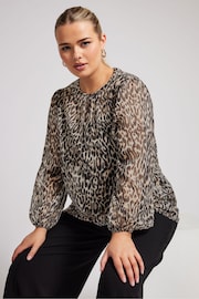 Yours Curve Brown London Metallic Bellow Sleeve Blouse - Image 1 of 6