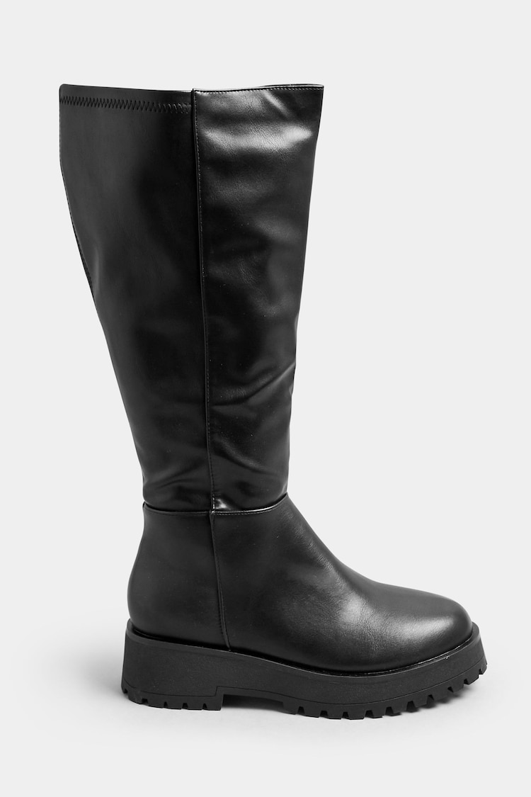 Yours Curve Black Wide Fit Extra Wide Fit Wedge Knee High Boots - Image 2 of 5