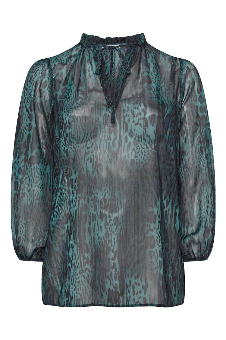 Yours Curve Green London Floral Ruffle Collar Blouse - Image 5 of 5