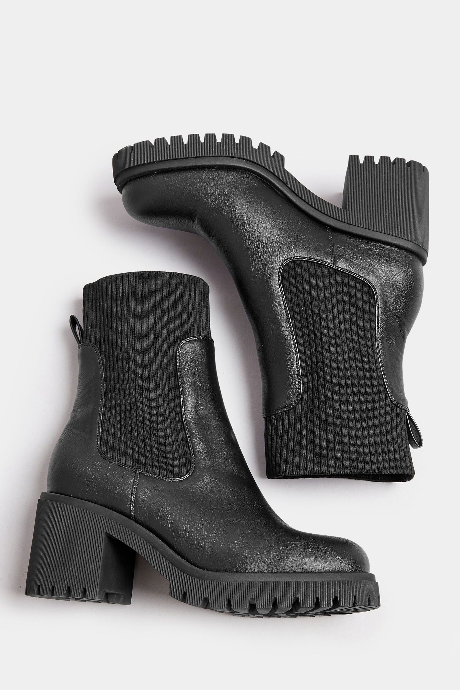 Sock style heeled ankle boots with lug soles cheap