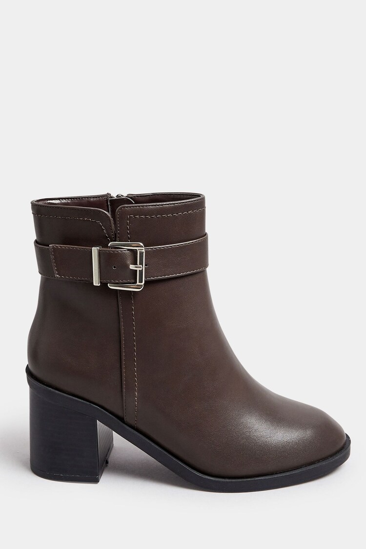 Yours Curve Brown Extra Wide Fit Buckle Block Boots - Image 1 of 5