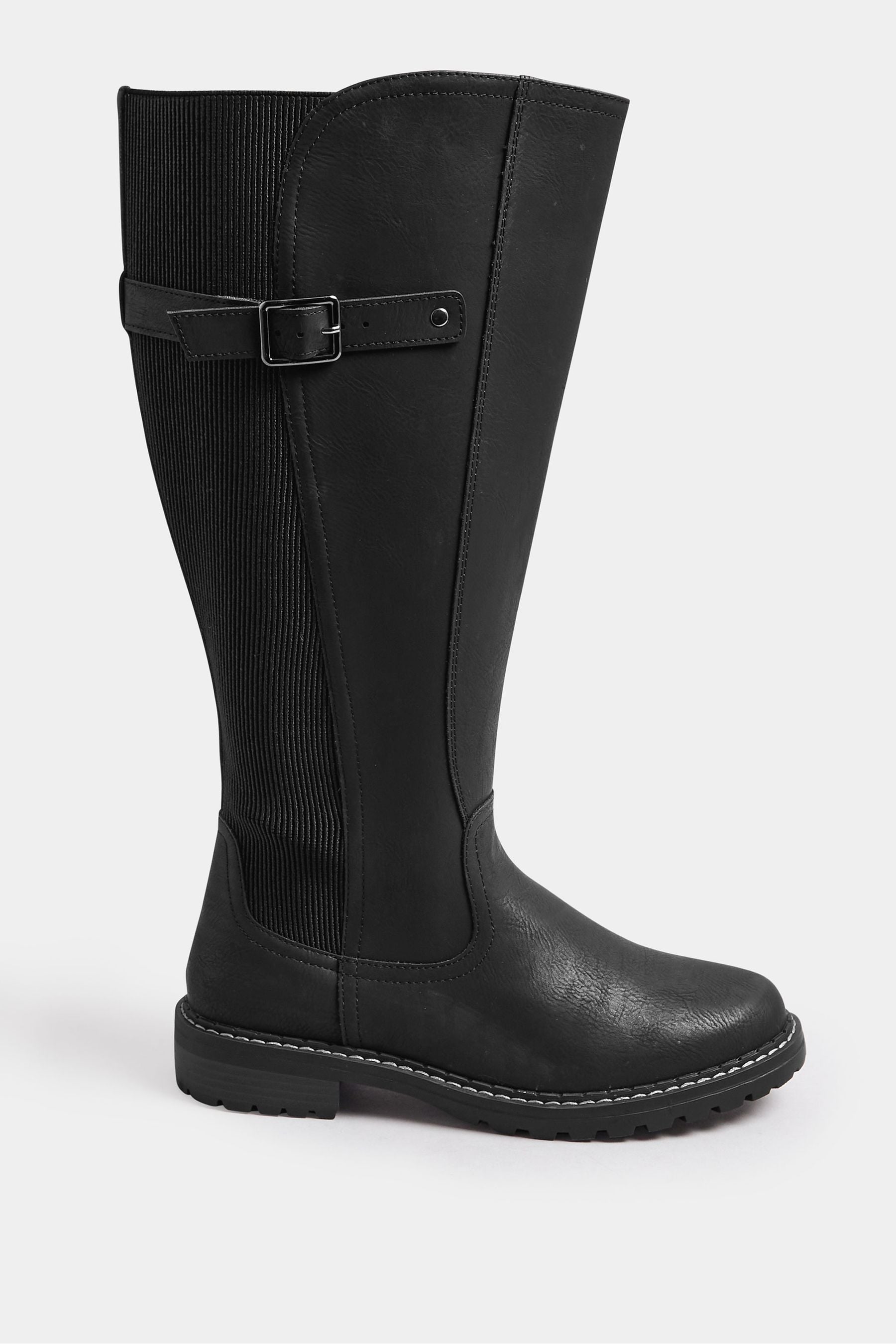 Buy Yours Curve Black Extra Wide Fit PU Cleated Stretch Knee High Boots from Next Luxembourg