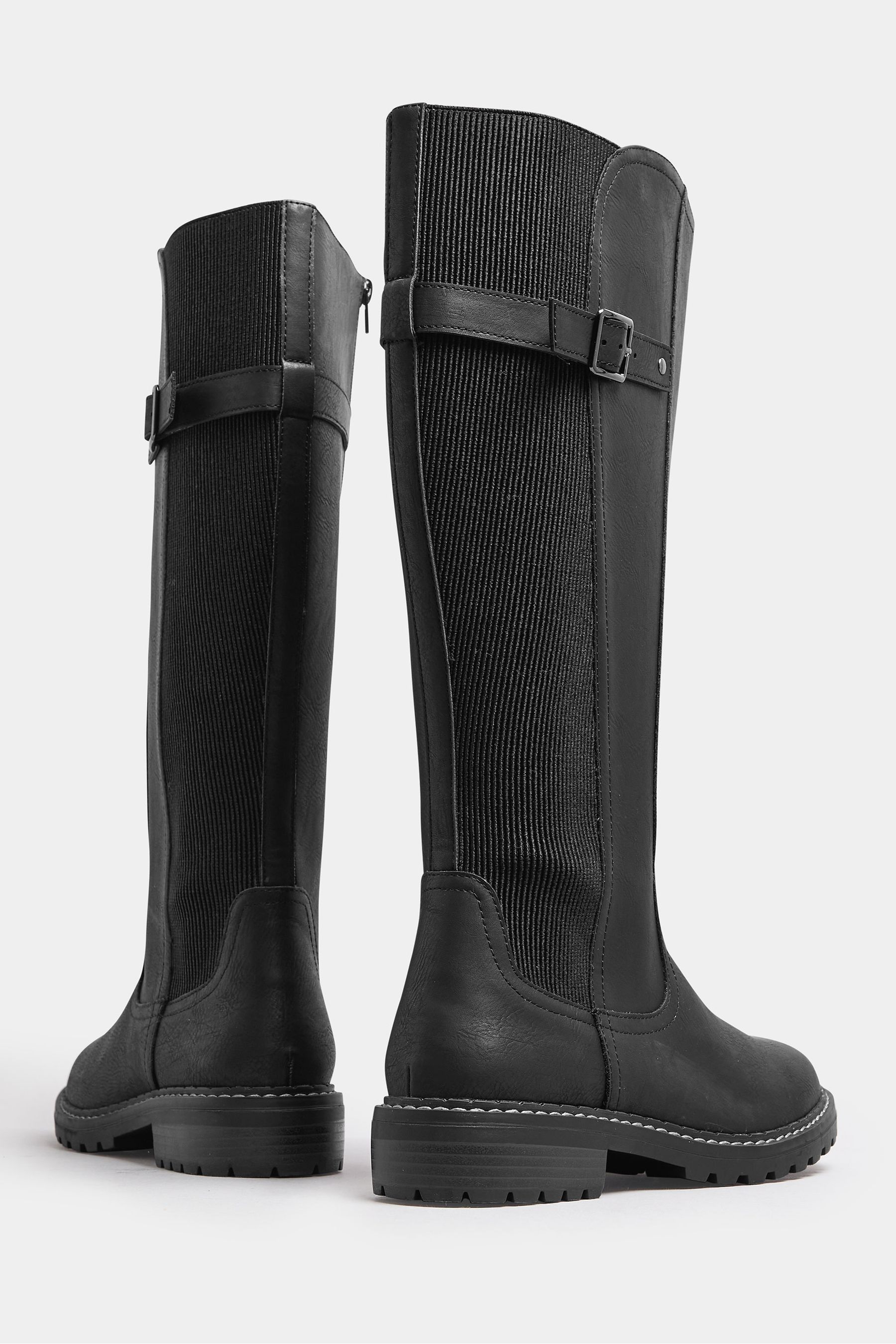 Buy Yours Curve Black Extra Wide Fit PU Cleated Stretch Knee High Boots from Next Luxembourg