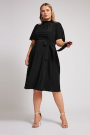 Yours Curve Black London High Neck Belted Skater Dress - Image 2 of 5