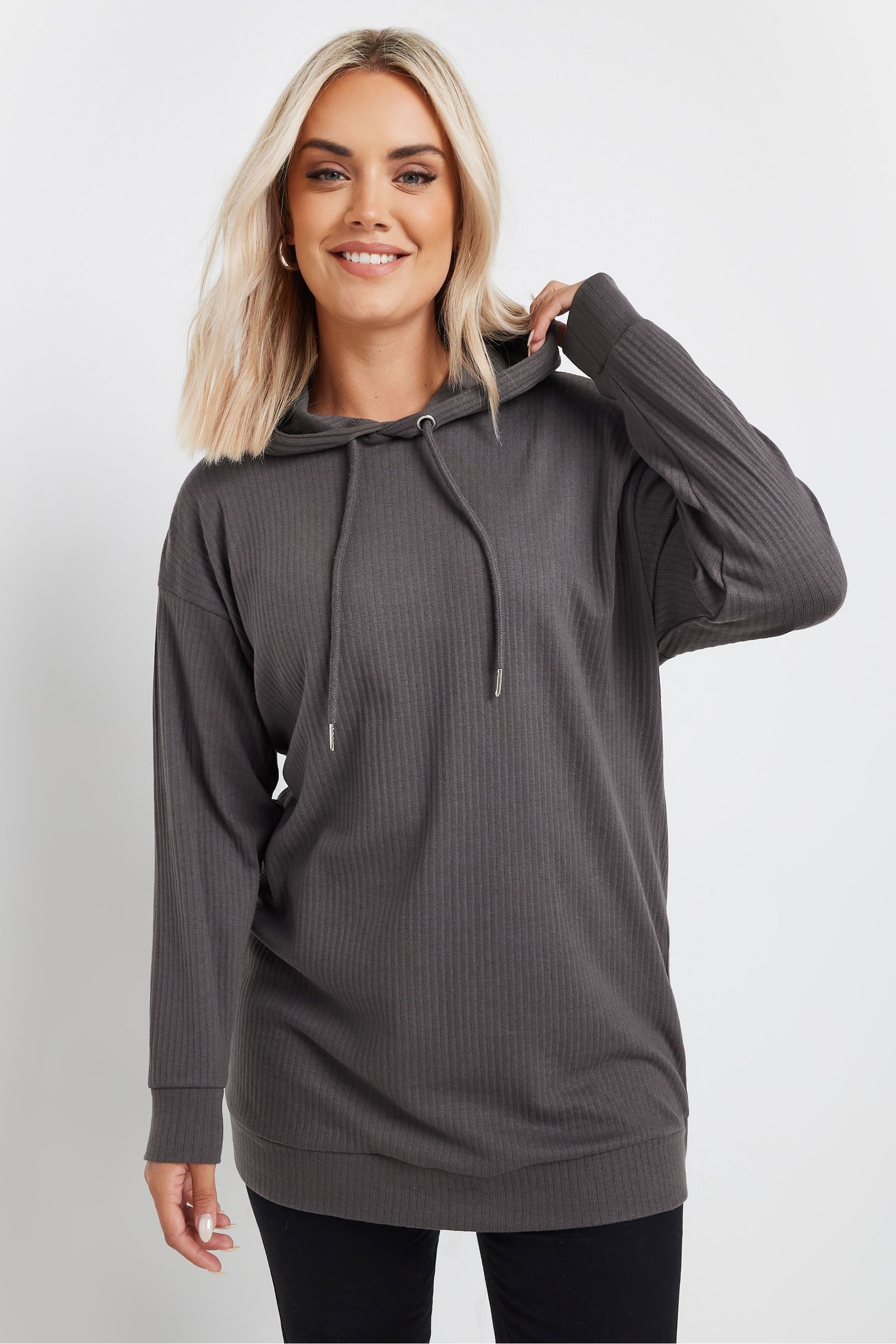 Yours Curve Grey Ribbed Hoodie
